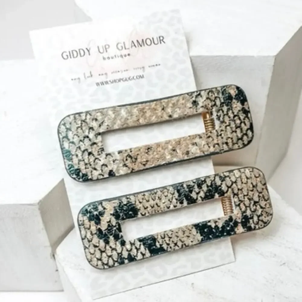 HAIR CLIP PAIR IN SNAKESKIN